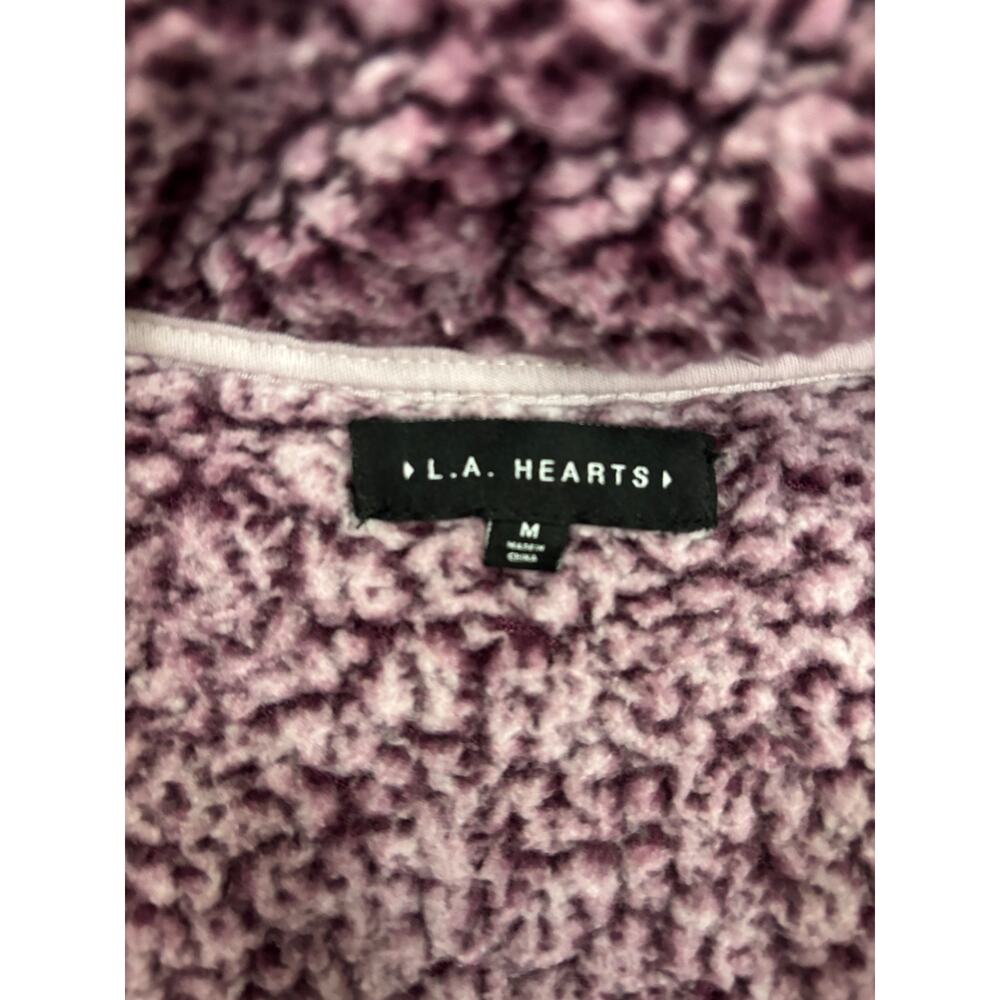 LA Hearts Sherpa Fleece Quarter Zip Pullover Plum Purple‎ Cropped Sweatshirt M - Picture 2 of 5